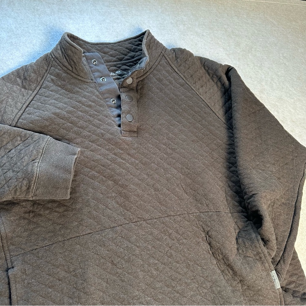 Eddie Bauer Quilted 1/4 Snap Pullover Men’s XL Brown – Kangaroo Pocket